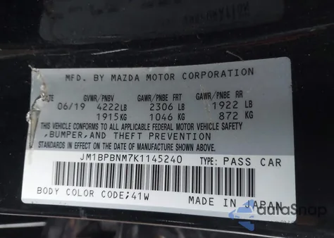 2019 Mazda Mazda3 Premium Package from USA, damaged, VIN JM1BPBNM7K1145240